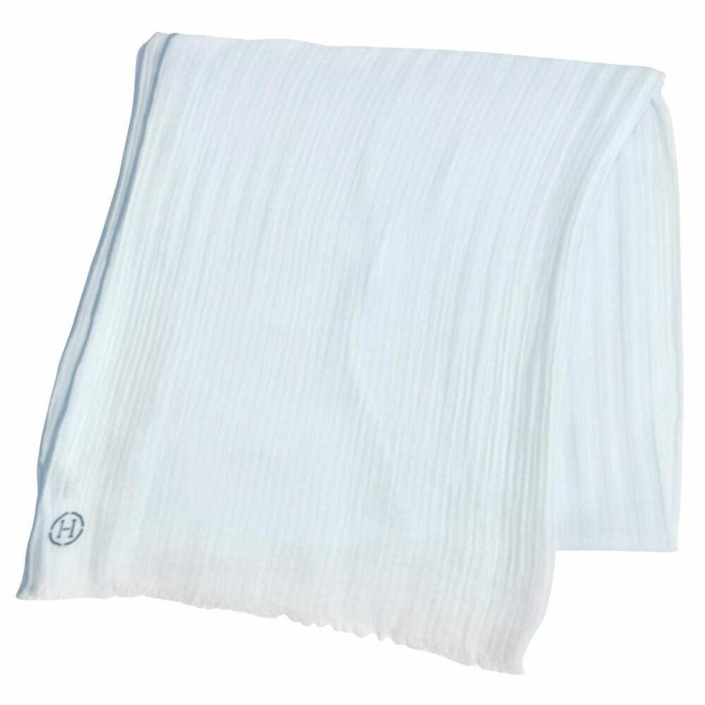 HERMES Naoshima 100% Cotton Bluesy White H Logo Mini Fringe Large Shawl Stole...